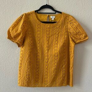 J.Crew (NWT) Eyelet Puff Sleeve Top, Size: Women's Medium, Color: Mustard Yellow